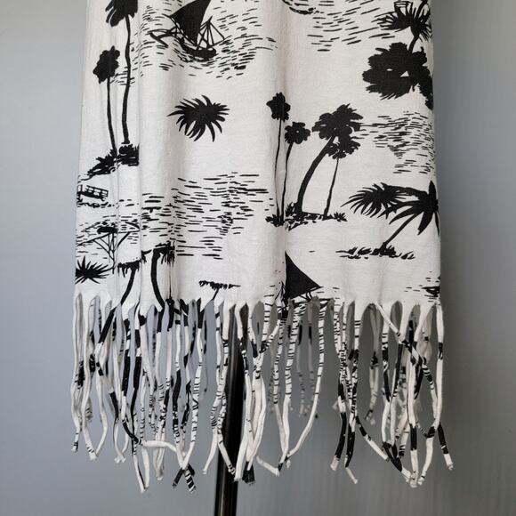 Lagaci Fringe Tank Top Women M Black White Tropical Palms Cover Up Casual Cotton - Picture 3 of 10